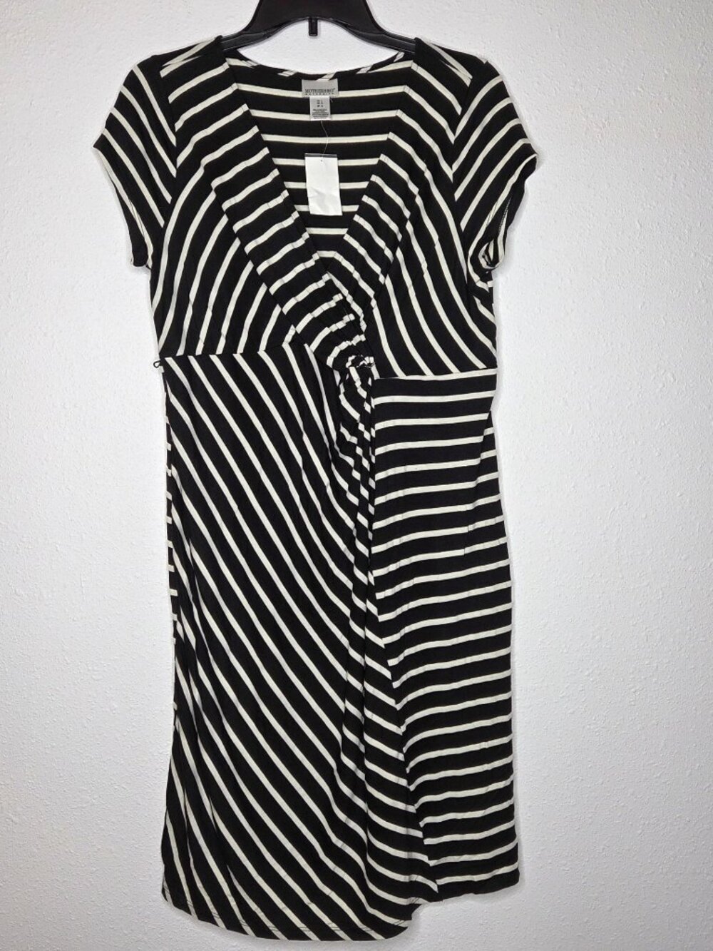 Motherhood Maternity Black & White Knotted Striped Dress Large